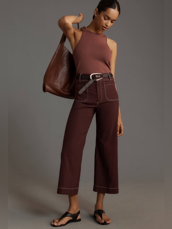 Anthropologie Pants - Anthropologie Maeve The Colette Crop Wide Leg Pant 28 Burgundy Wine Minimalist